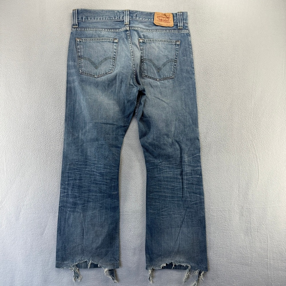 Vintage Levis Jeans Mens 36x34 fits 36x30 Blue 512 Bootcut Denim Thrashed Hemmed - Picture 6 of 10